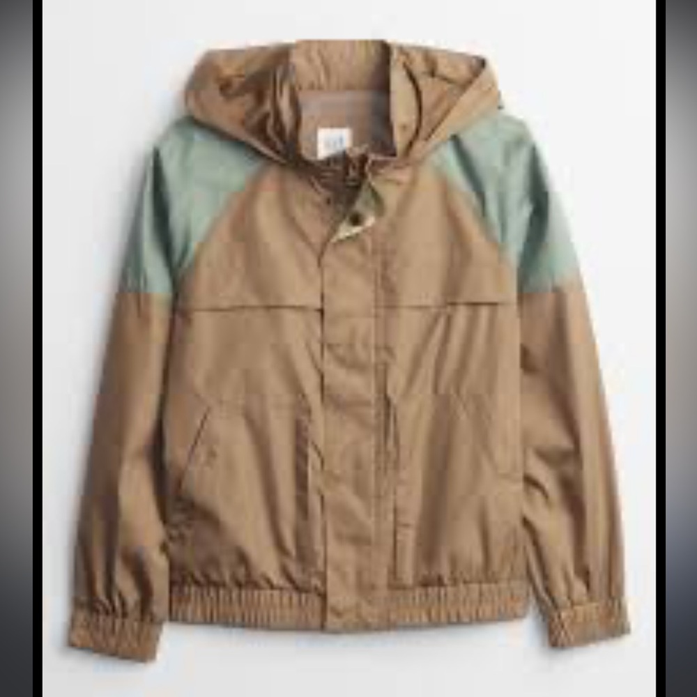 Super cute gap anorak windbreaker full zip hoodie jacket brown green unisex 8 M